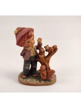 VTG Napcoware Boy Visiting With Squirrels Nature Figurine Porcelain Display